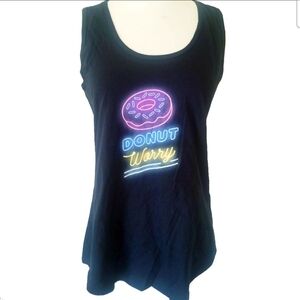 NWOT Neon DONUT WORRY Funny Womens Long Tank Top M